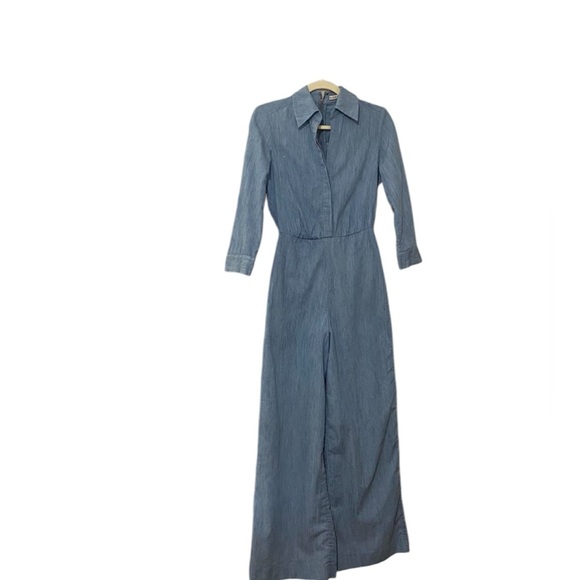 alice + olivia jumpsuit SZ 2 Wide leg, light denim, long sleeve, removable belt - Picture 5 of 14